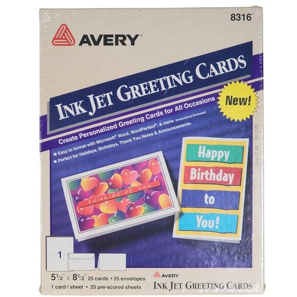 Avery 8316 New Pack of Ink Jet Greeting Cards 25 Pre-scored Sheets 8.5" x 5.5" - Picture 1 of 3